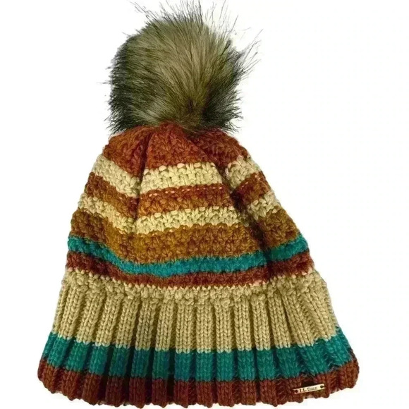 L.L.BREAN Women's Wicked Cozy Knit Pom Hat, Stripe NWOT OSFM - Picture 3 of 6